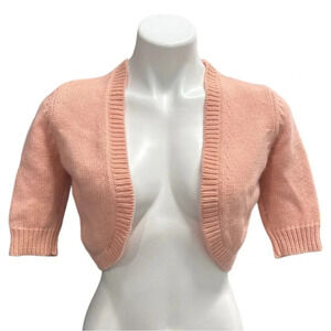 Michael Kors cashmere three quarter sleeve cropped open cardigan sweater twee